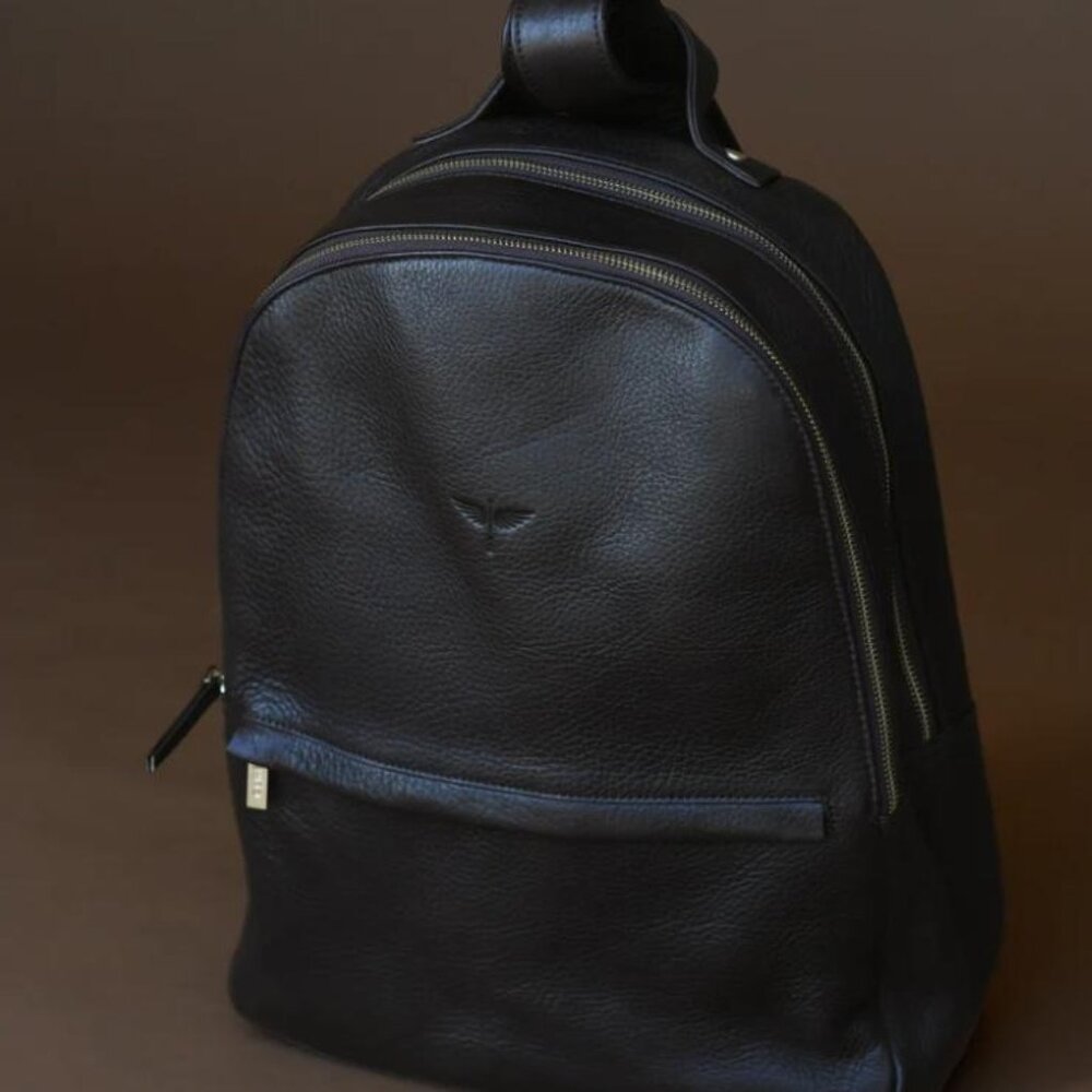 Minimalist Black Leather Women's Backpack